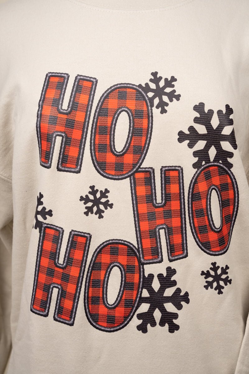 Faux Embroidery 'Ho Ho Ho' Heavyweight Transfer Unisex Crew Neck Sweatshirt for Everyday Casual Wear