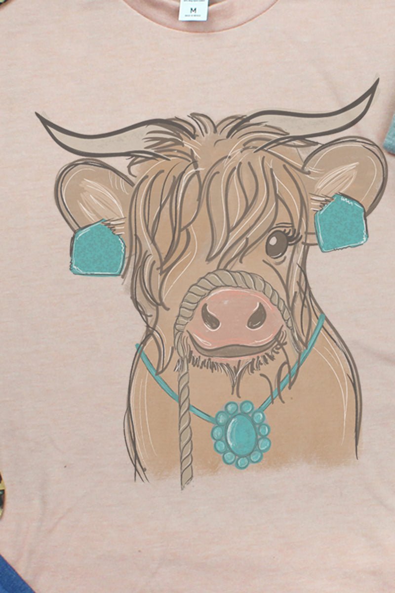 Stylish Unisex Poly-Rich Blend Tee with Fancy Turquoise Cow Design