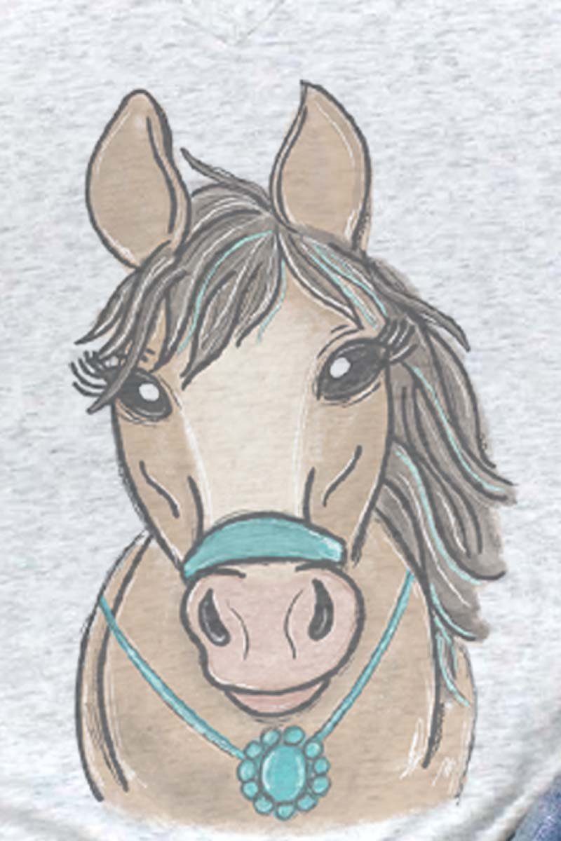 Stylish Turquoise Graphic Men's Tri - Blend V Neck Horse Print T - Shirt