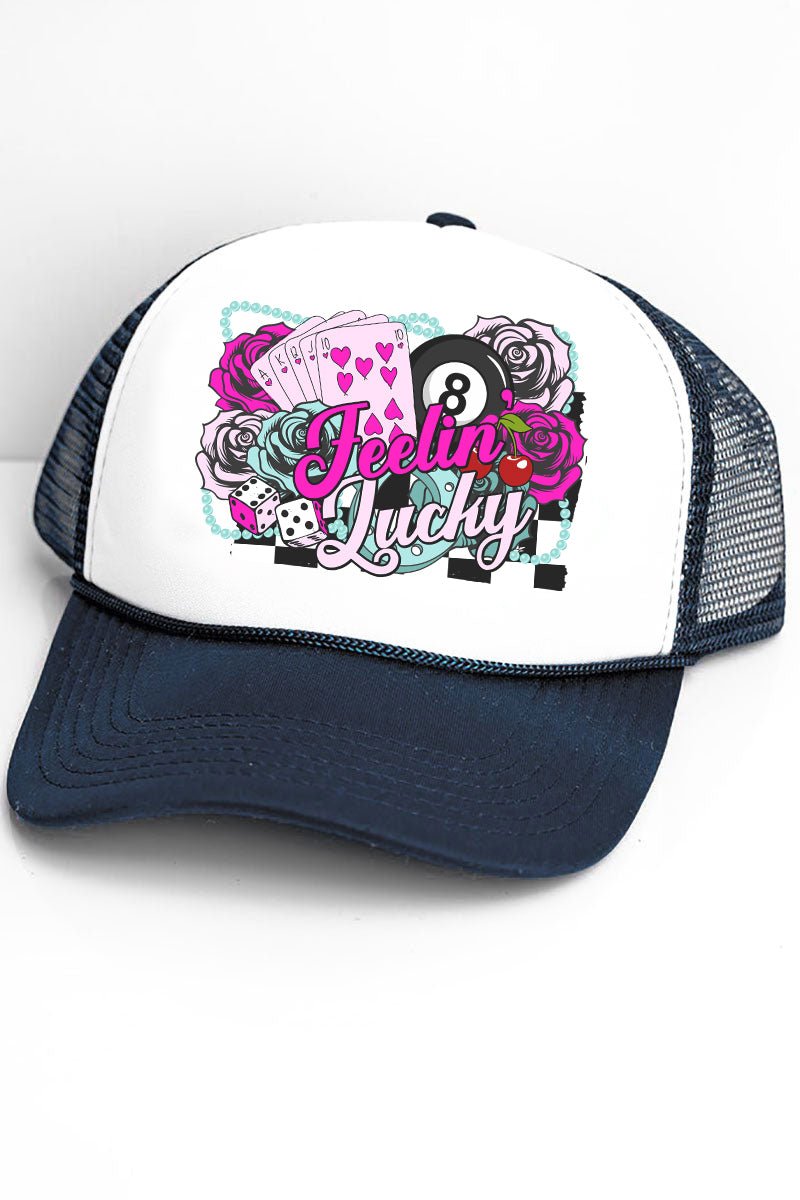 Feeling Lucky Faux Patch Transfer Foam Mesh Back Stylish Trucker Cap
