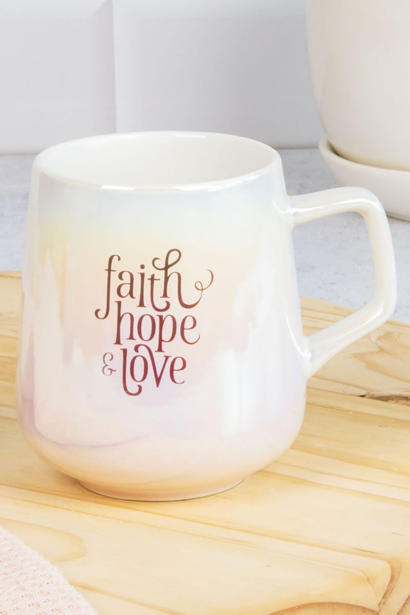 Pastel Ombre Ceramic Mug with Faith, Hope & Love Inspiring Message
