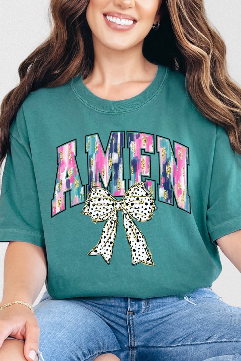 Adult Comfort Colors Ring-Spun Cotton Tee with Brushed Amen Bow Design