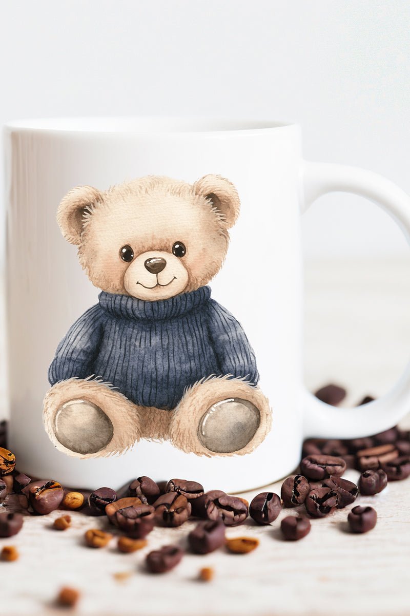 Vintage Navy Teddy Bear Design Ceramic Coffee Mug for Beverages