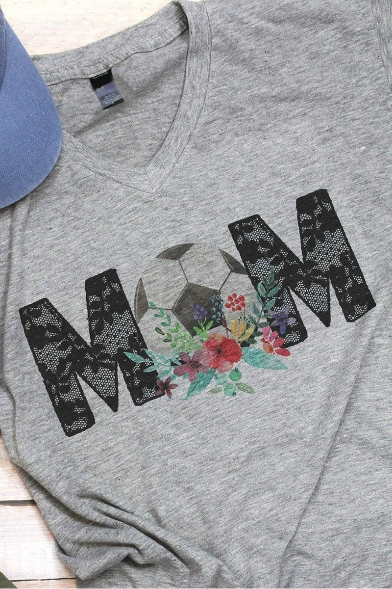 Unisex Polyester - Rich Blend Floral Graphic V - Neck Soccer Mom T - Shirt