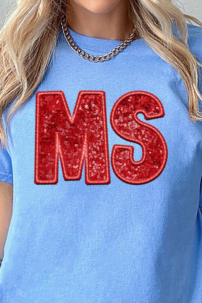 Red Faux Sequin Heat-Transfer Short Sleeve Relaxed Unisex T-Shirt