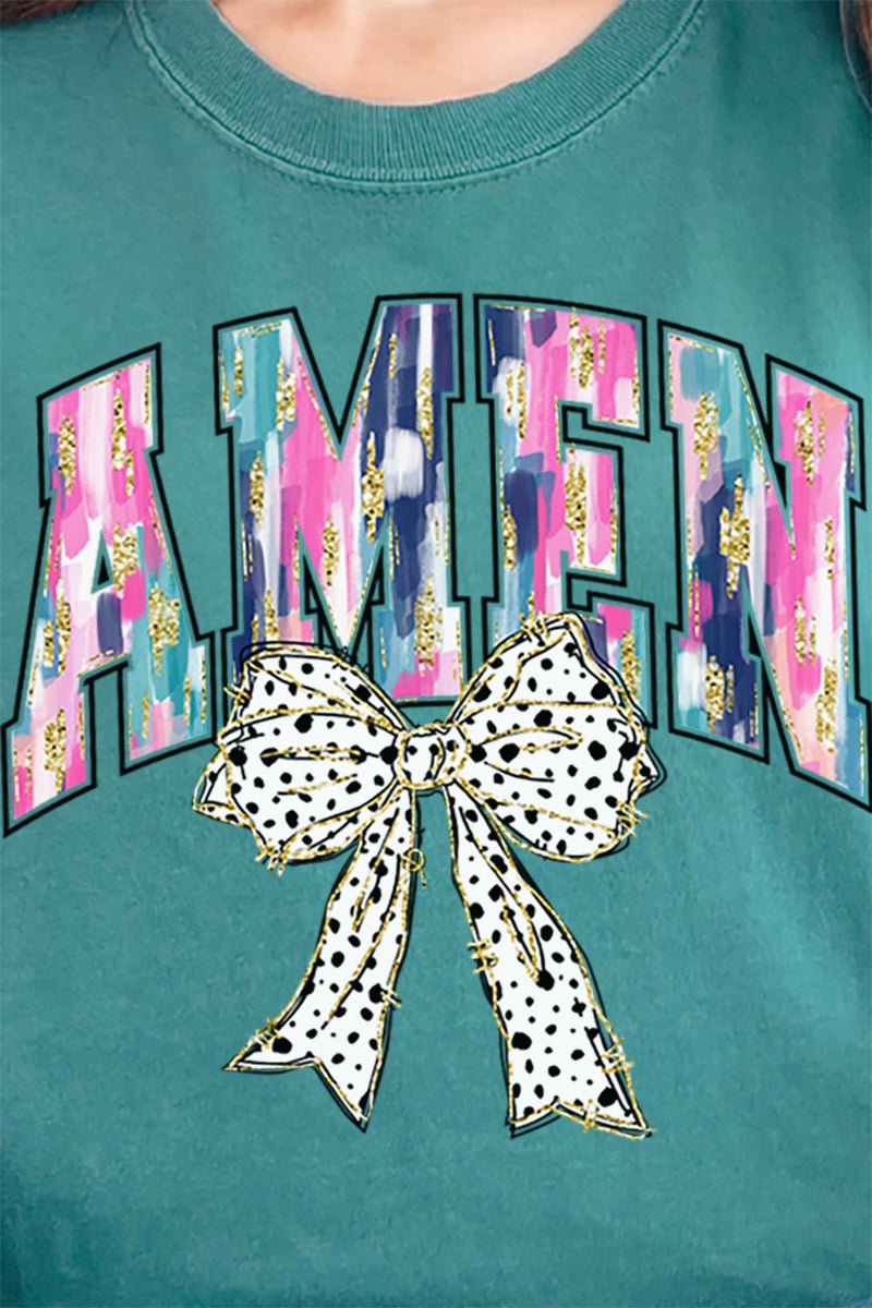 Adult Comfort Colors Ring-Spun Cotton Tee with Brushed Amen Bow Design