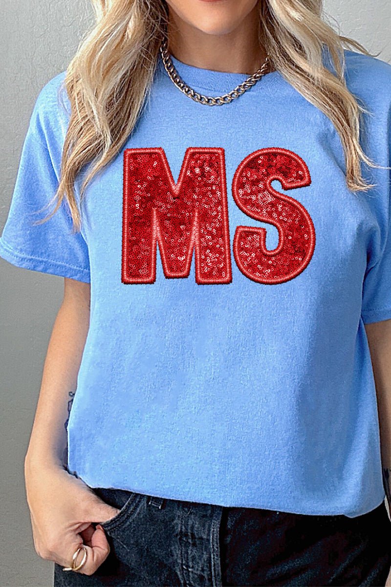 Red Faux Sequin Heat-Transfer Short Sleeve Relaxed Unisex T-Shirt