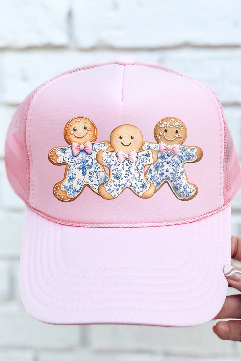 Gingerbread Chinoiserie Christmas Themed Otto Style Soft Pink Foam Front Trucker Cap for Adults
