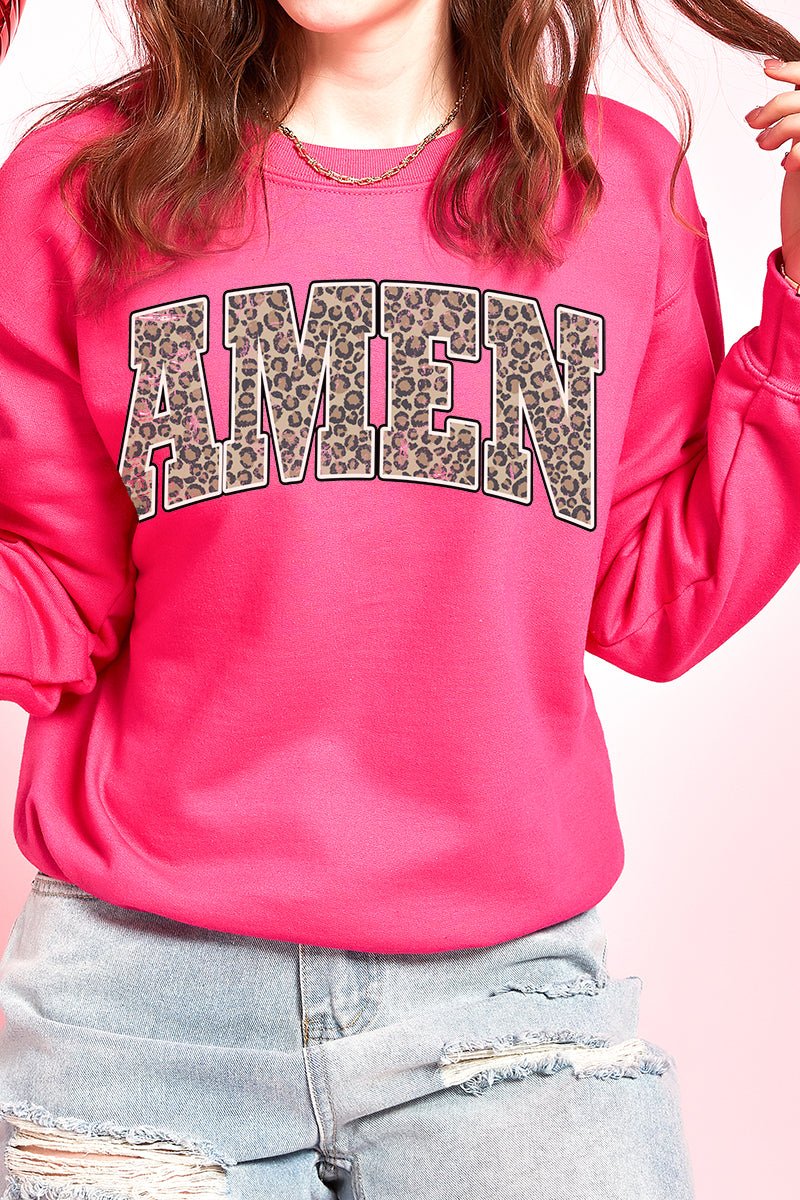 Stylish Arched Amen Leopard Print Heavyweight Unisex Crew Neck Sweatshirt for Everyday Wear