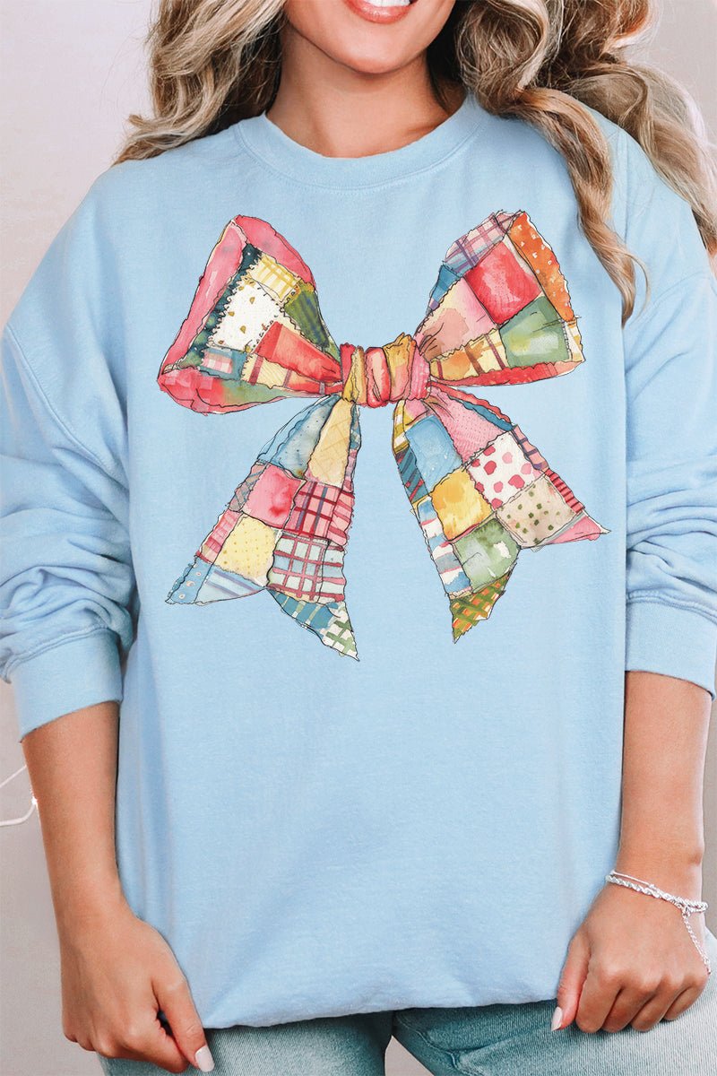 Unisex NuBlend Crew Sweatshirt with Faux Patchwork Quilt Stripe Bow Design