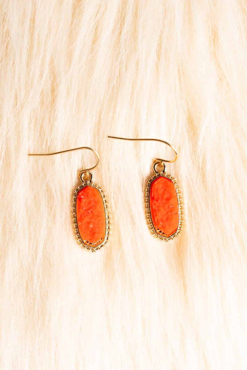 Anelise Fashionable Light Neon Orange Druzy Stud Earrings for Women