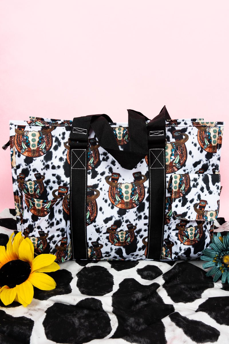 Large NGIL Corpus Christi Cow Tote Organizer with Black Trim