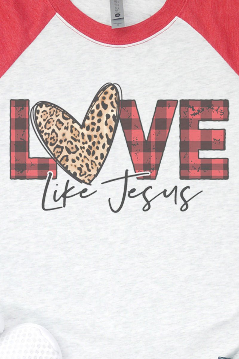Unisex Buffalo Plaid Love-Jesus Tri-Blend 3/4 Raglan Stylish Tee