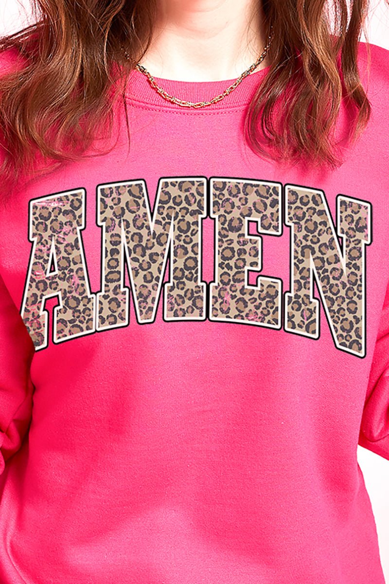 Stylish Arched Amen Leopard Print Heavyweight Unisex Crew Neck Sweatshirt for Everyday Wear
