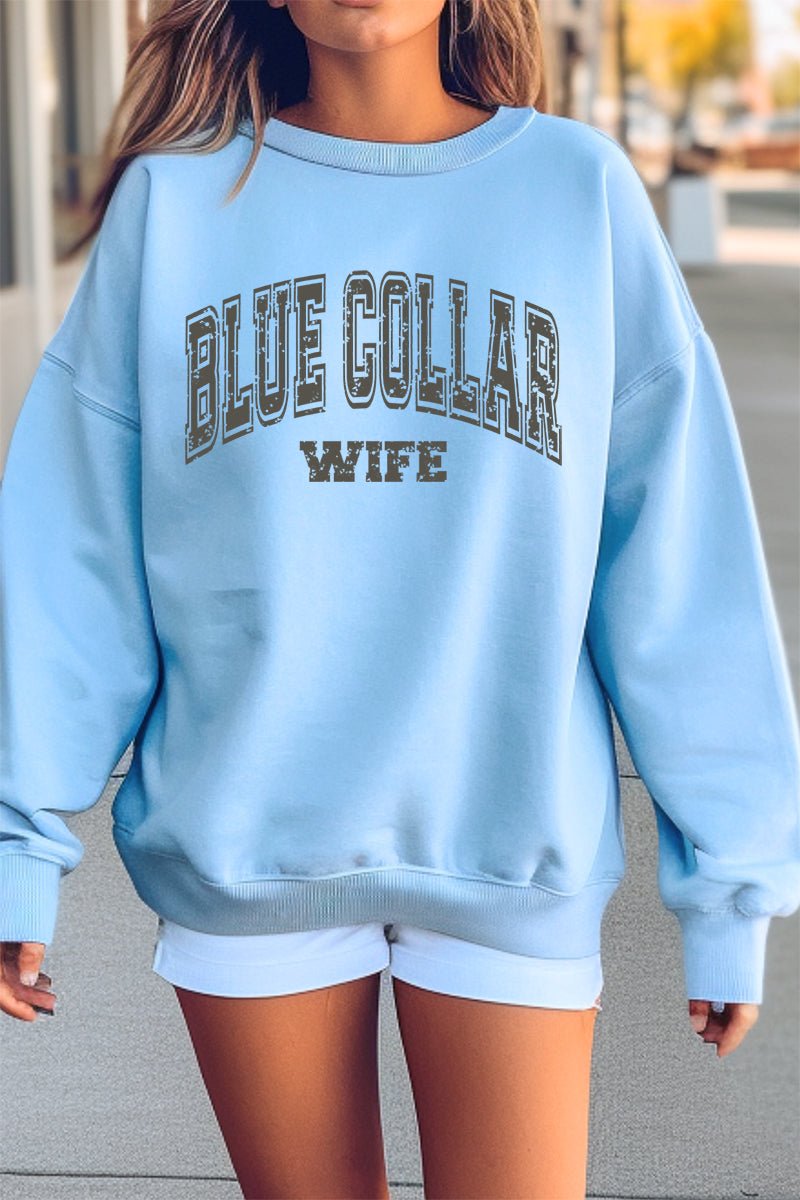 Heavyweight Distressed Blue Crew Sweatshirt for Blue - Collar Wives