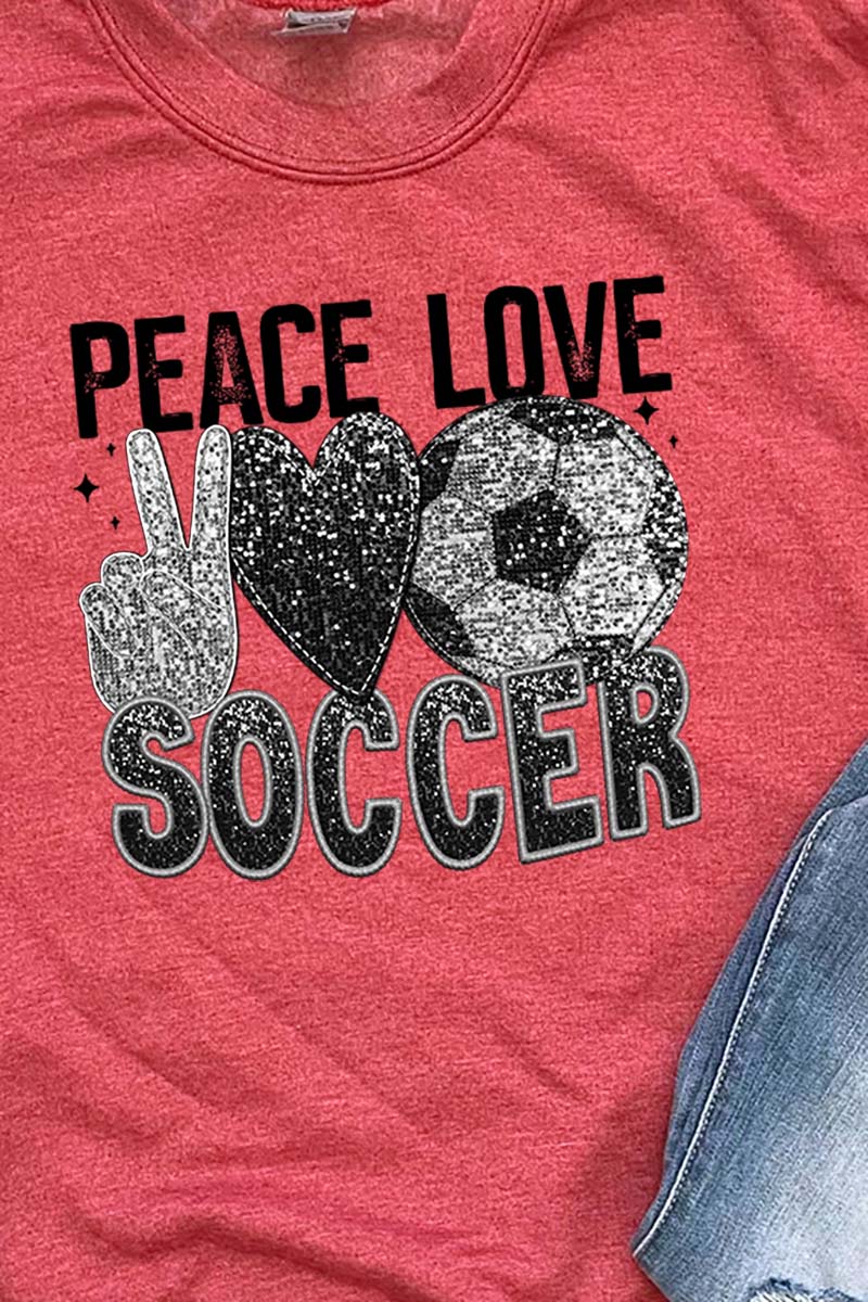 Unisex NuBlend Crew Style Faux Sequin Graphic Peace Love Soccer Heat Transfer Sweatshirt