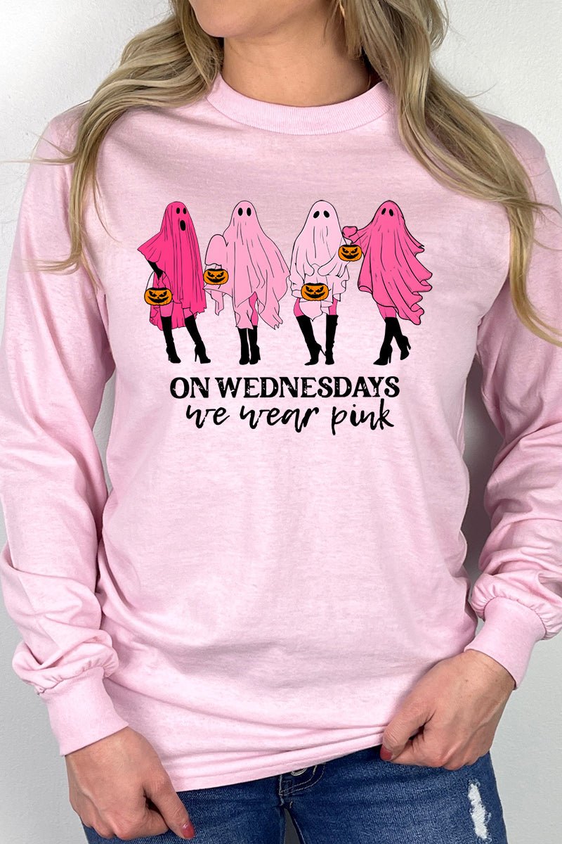 Ghouls Wednesday Pink-themed Heavy Cotton Long Sleeve T-Shirt for Adults