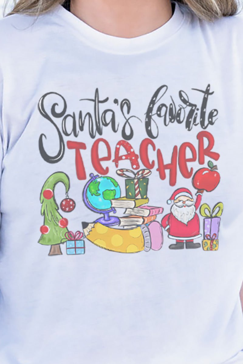 Adult Soft-Tek Blend Long Sleeve Graphic Tee - Santa's Fav for Teachers