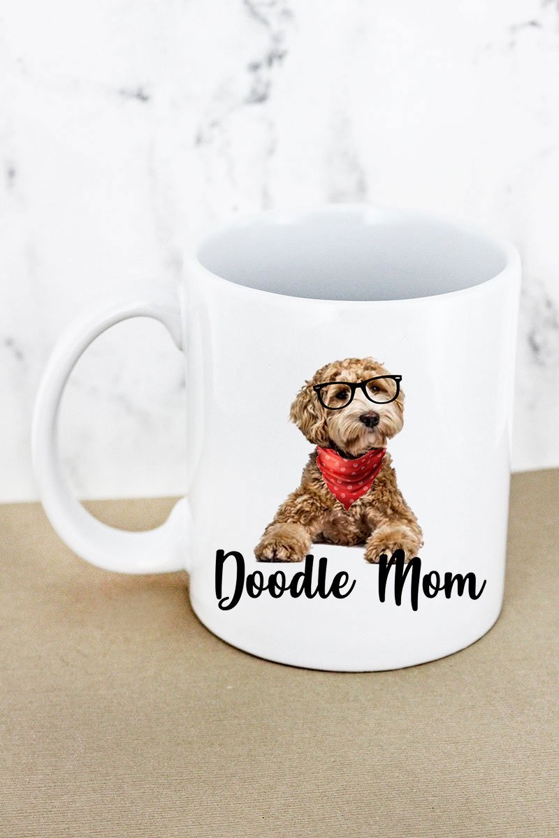 Decorative White Ceramic Glasses Doodle Mom-themed Mug for Beverages