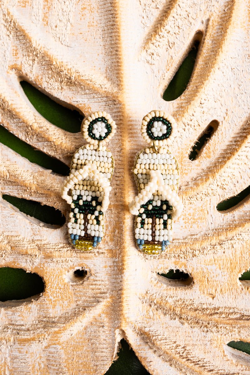 On Sale! Ivory Palm Tree Seed Bead Flip Flop Earrings