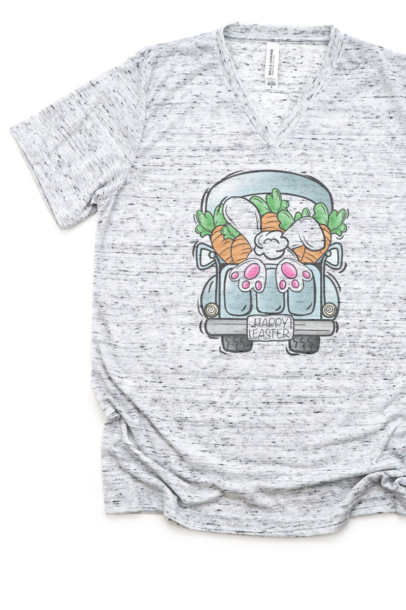 Easter Fun Unisex Vintage-Look Cottontail Truck V-Neck T-Shirt