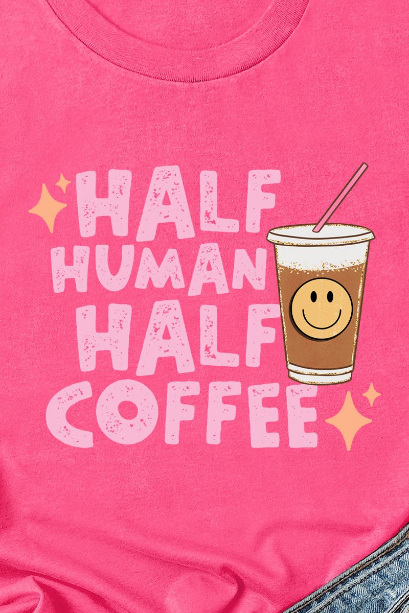 Relaxed-Fit Short Sleeve 'Half Human Half Coffee' Graphic T-Shirt