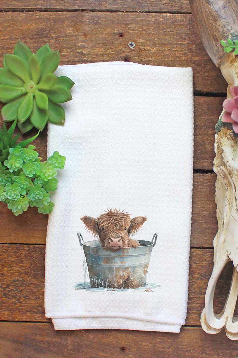 Highland Style Water Bucket Pattern Waffle Design Kitchen and Bathroom Tea Towel