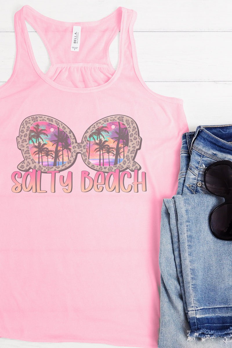 Salty Beach Retro - Style Flowy Racerback Graphic Tank