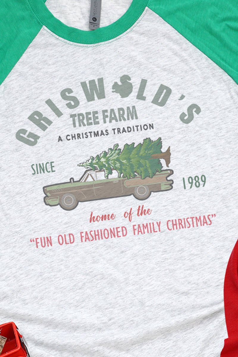 Griswolds Tree Farm Unisex 3/4 Raglan Tri - Blend Stylish Graphic Tee