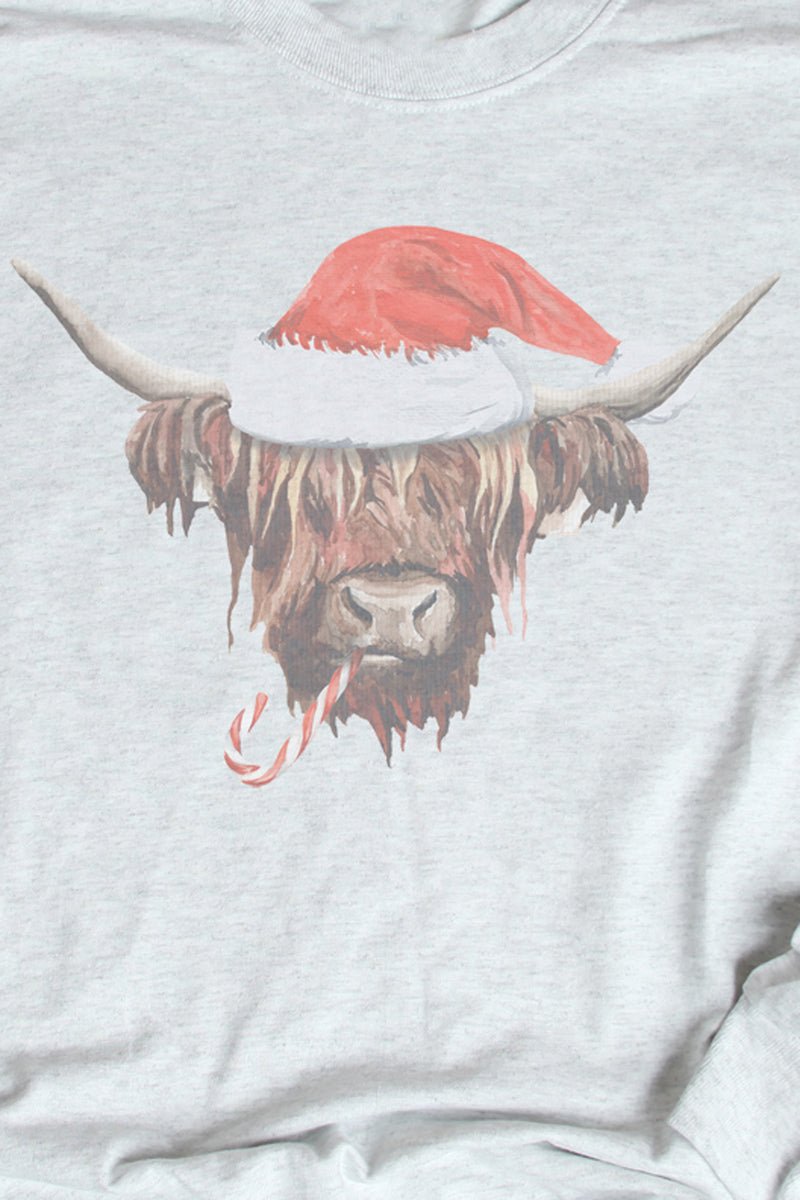 Unisex Moisture-Wicking Highland Cow Christmas 50/50 Long-Sleeve Tee