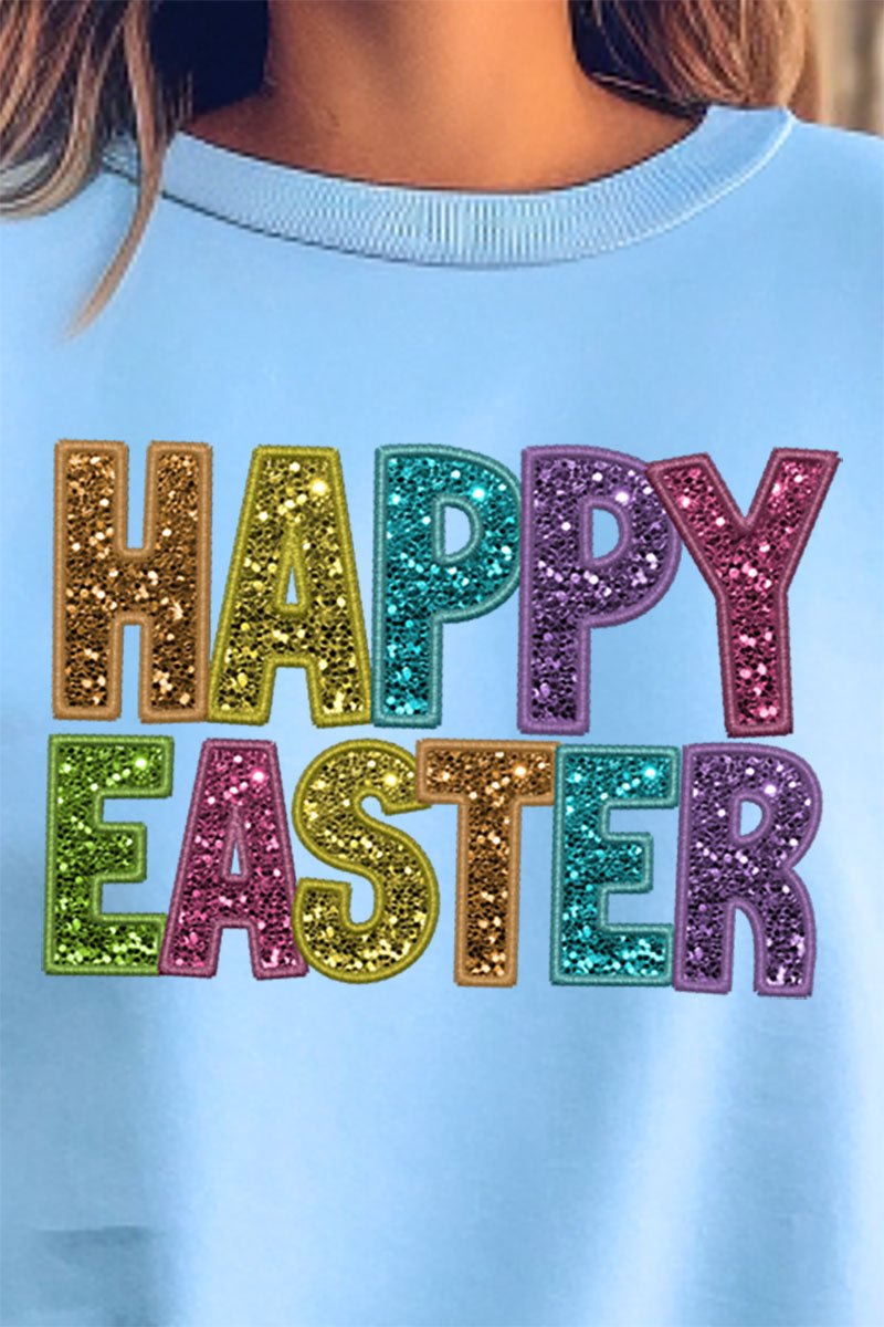 Happy Easter Faux Sequin Transfer Unisex NuBlend Crew Style Sweatshirt for Casual Wear