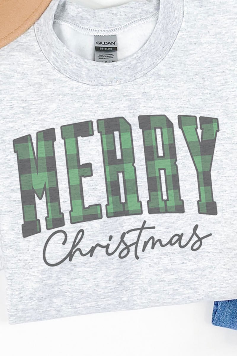 Unisex NuBlend Green Buffalo Plaid Merry Christmas Crew Sweatshirt