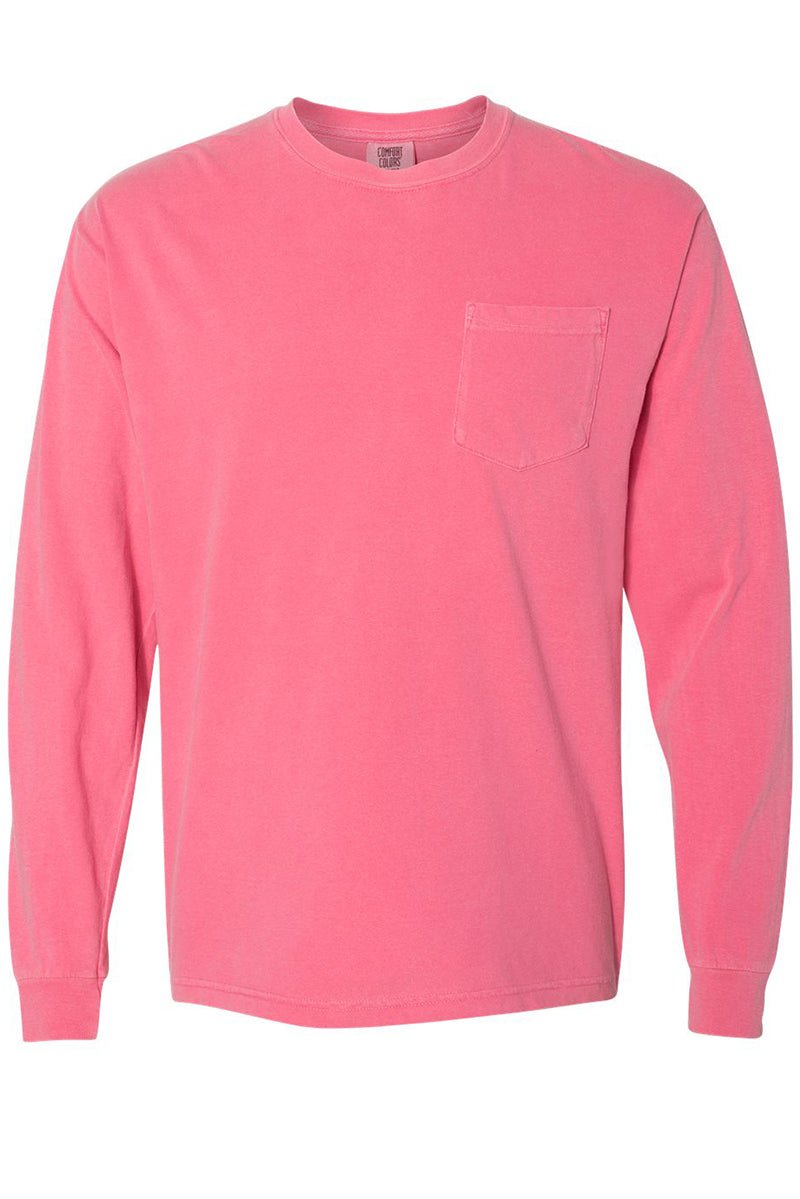 Long Sleeve Pocket T-Shirt in Shades of Pink and Purple from Comfort Colors for Everyday Wear