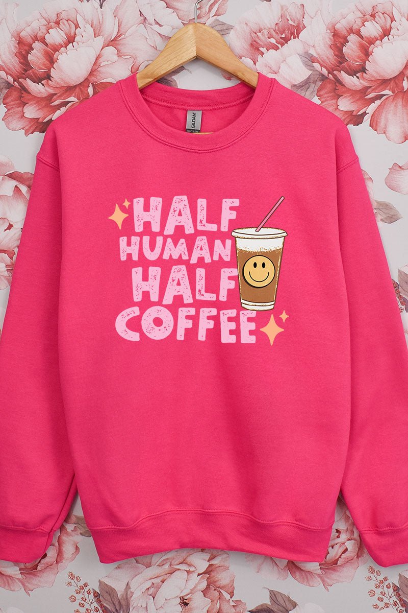 Heavy-weight Unisex Half Human Half Coffee Crew Sweatshirt for Everyday Comfort