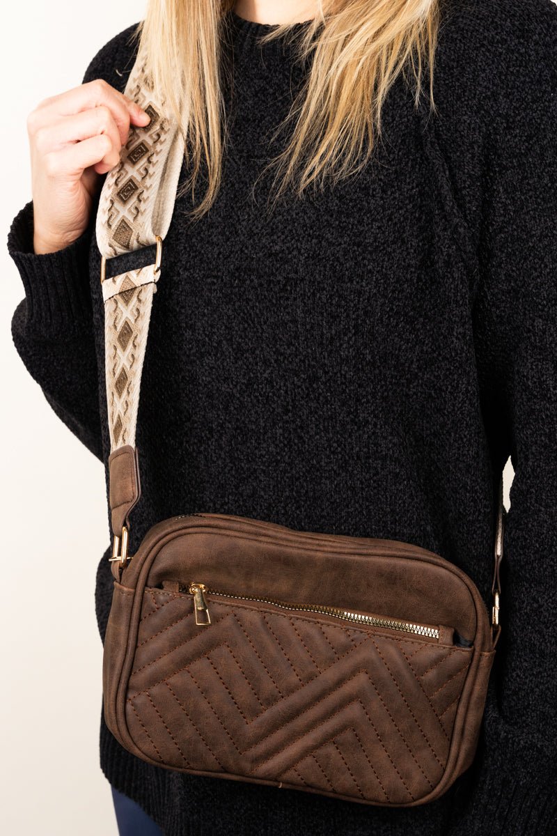 Dark Brown Dani Style Faux Leather Crossbody Guitar Strap Inspired Bag