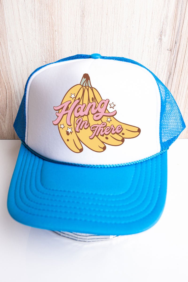 Otto Neon Blue & White Foam Front Trucker Hat - Hang In There Bananas Design