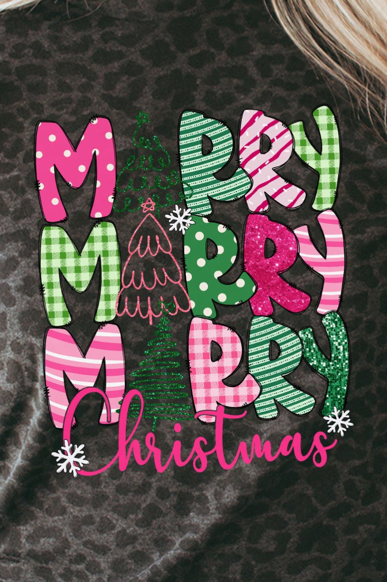 Green and Pink Merry Christmas Comfortable Fine Jersey Adult Unisex T-Shirt