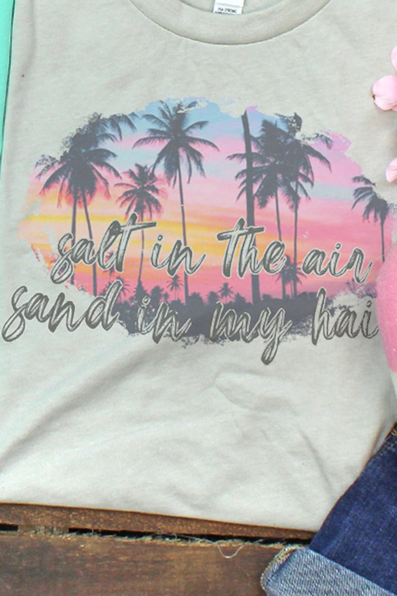 Beach-themed Tri-Blend Short Sleeve Graphic T-shirt with a Vintage Salt in the Air Design