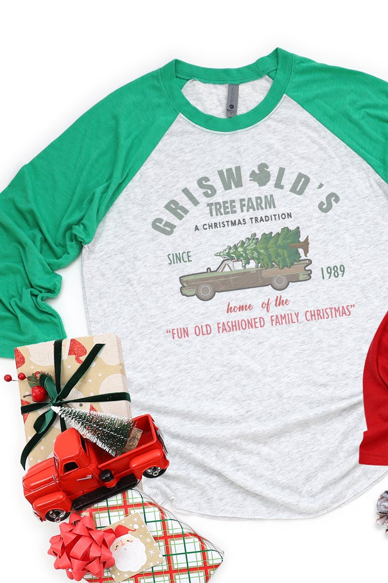 Griswolds Tree Farm Unisex 3/4 Raglan Tri - Blend Stylish Graphic Tee