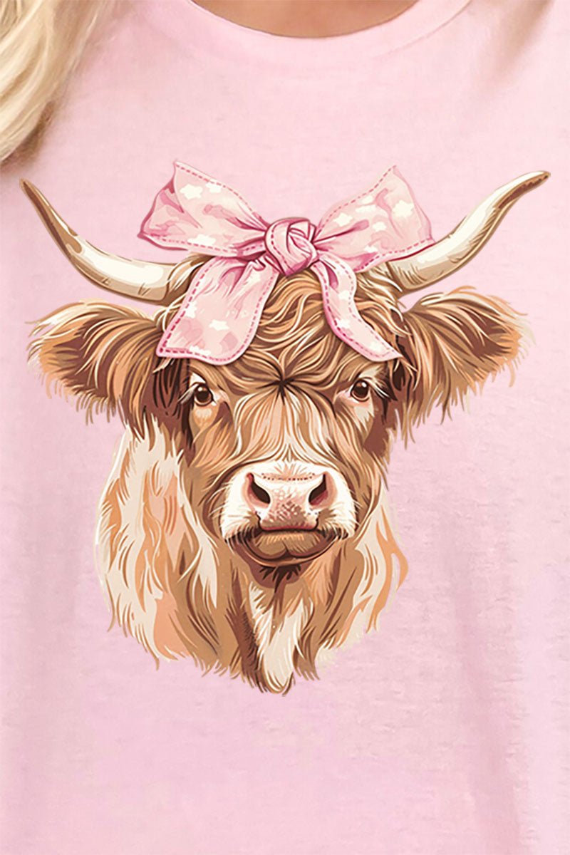Adult Softstyle Graphic T-Shirt Featuring Highland Cow Bow Design