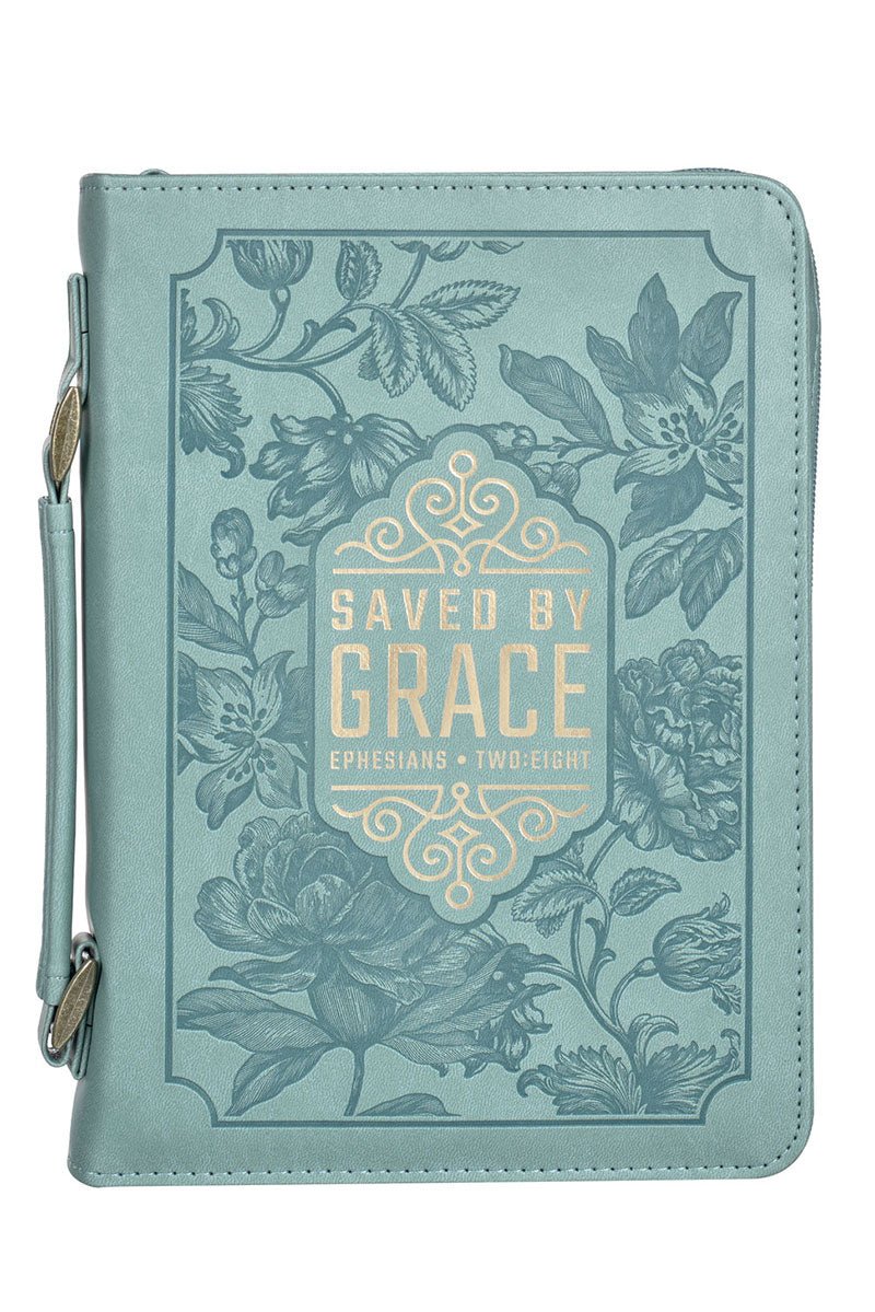 Grace-Saved Teal Artificial Leather Large-Sized Bible and Book Cover for Protection