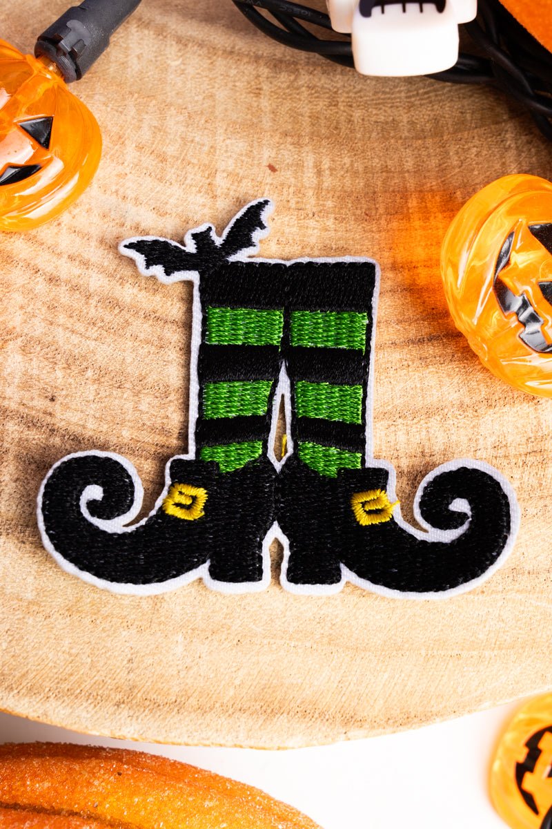 Embroidered Green and Black Witch Legs Patch for Various Items