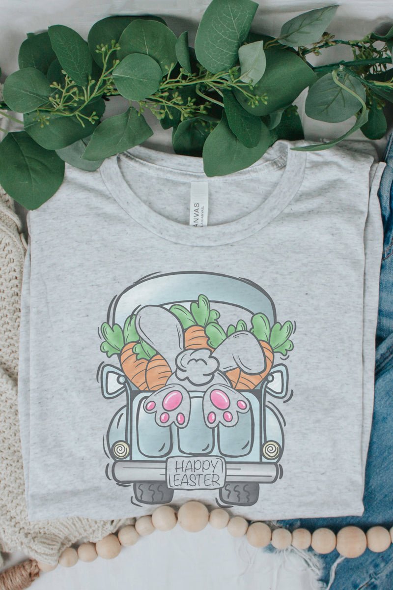 Vintage Look Happy Easter Cottontail Truck Unisex Tri - Blend Short Sleeve T - Shirt