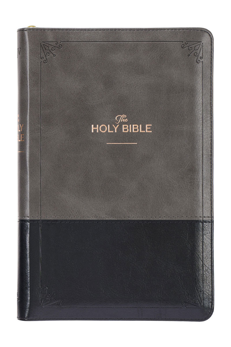 Stylish Gray and Black Faux Leather KJV Bible with Thumb Index and Zipper Closure