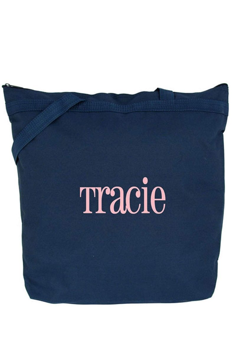 Navy Blue Large-sized Zippered Canvas Tote Bag by Liberty Bags