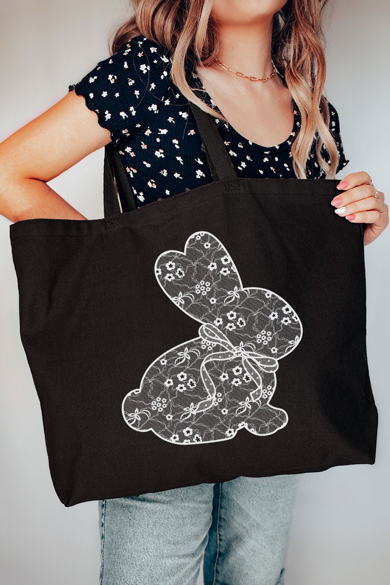 Large Lace Easter Bunny Design Canvas Tote for Everyday Use
