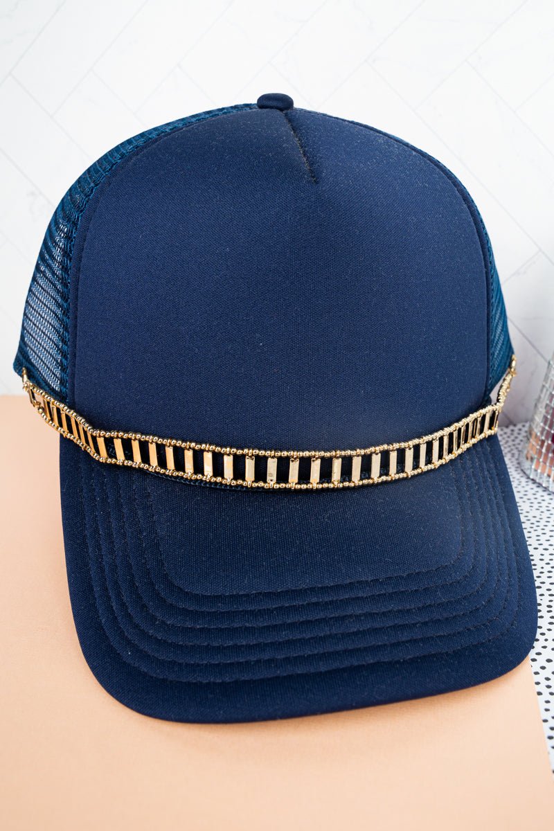 Goldtone Ladder-Inspired Trucker Hat Chain with Seed Beads