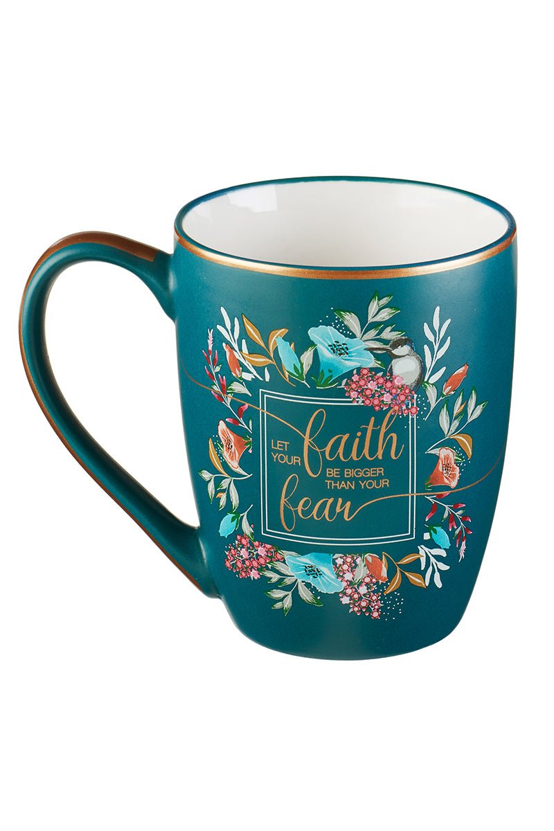 12 fl oz Elegant Floral Gold Trim 'Faith Bigger Than Fear' Coffee Mug