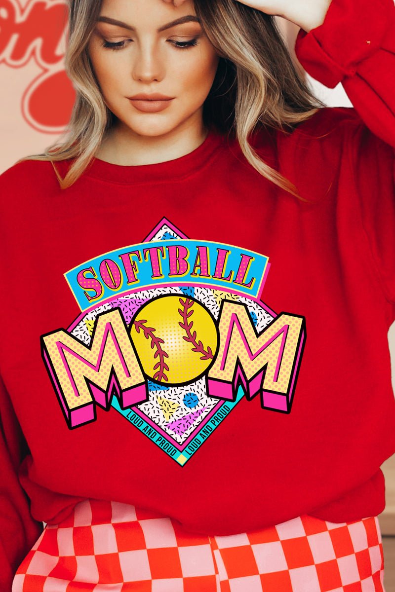 Loud And Proud Softball Mom Comfortable Heavy - weight Crew Neck Sweatshirt for Everyday Wear