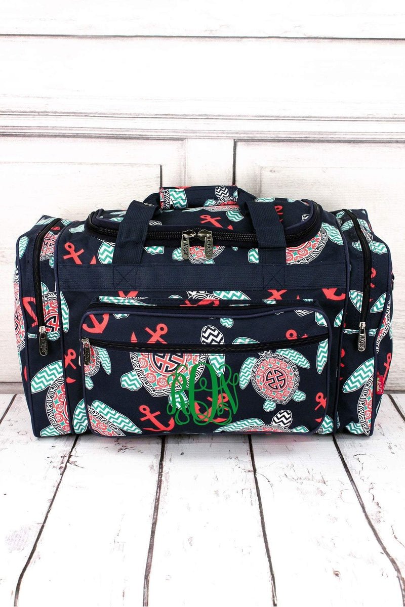 NGIL Navy Trimmed 20-Inch Preppy Under-the-Sea Duffle Bag